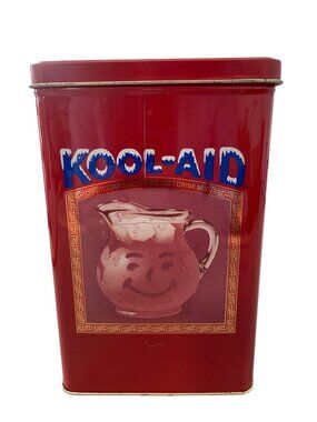 Vintage Kool-Aid Metal Tin Canister EMPTY Beverage Container Retro Graphics